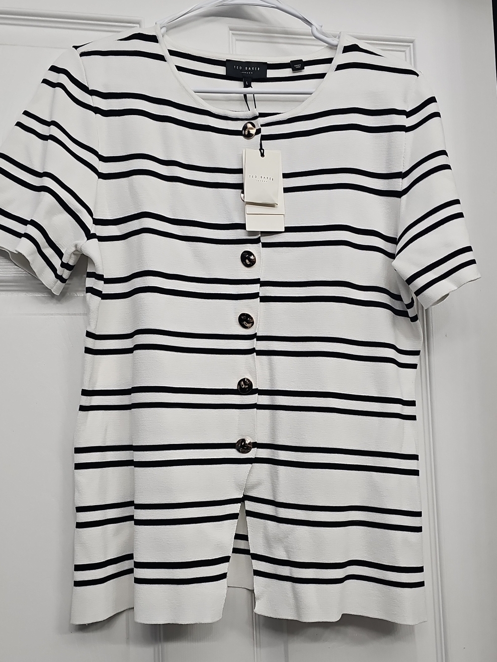 Ted Baker White & Black Striped Button Front Top